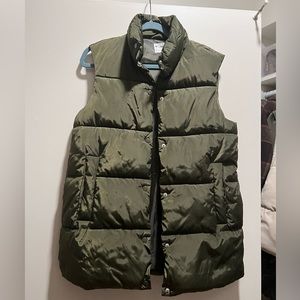 Green Long Puffer Vest Small